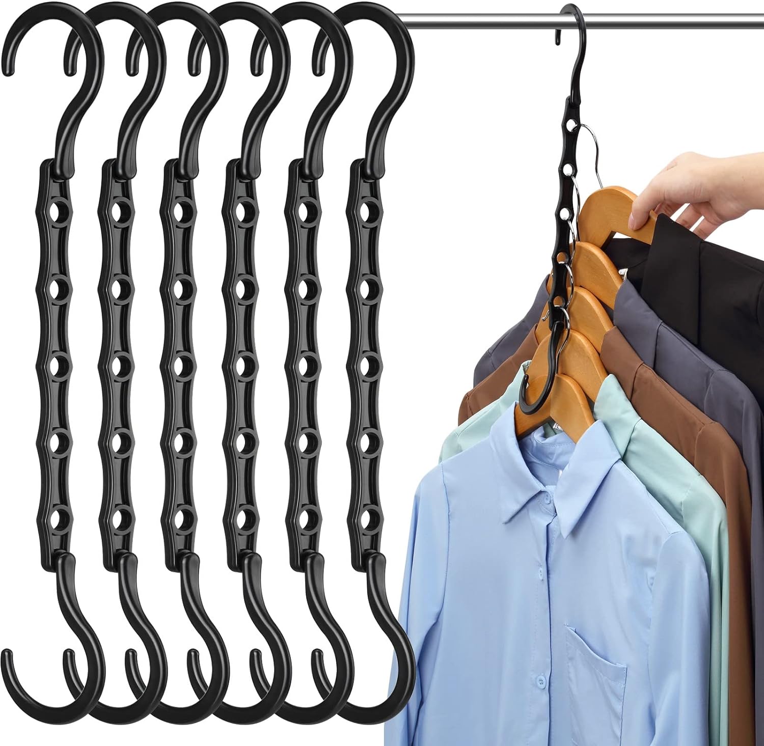 AMKUFO 6 Pack-Closet-Organizers-and-Storage, Magic-Hangers-Space-Saving-for-Clothes, Closer-Organizer-for-Closet-Organization