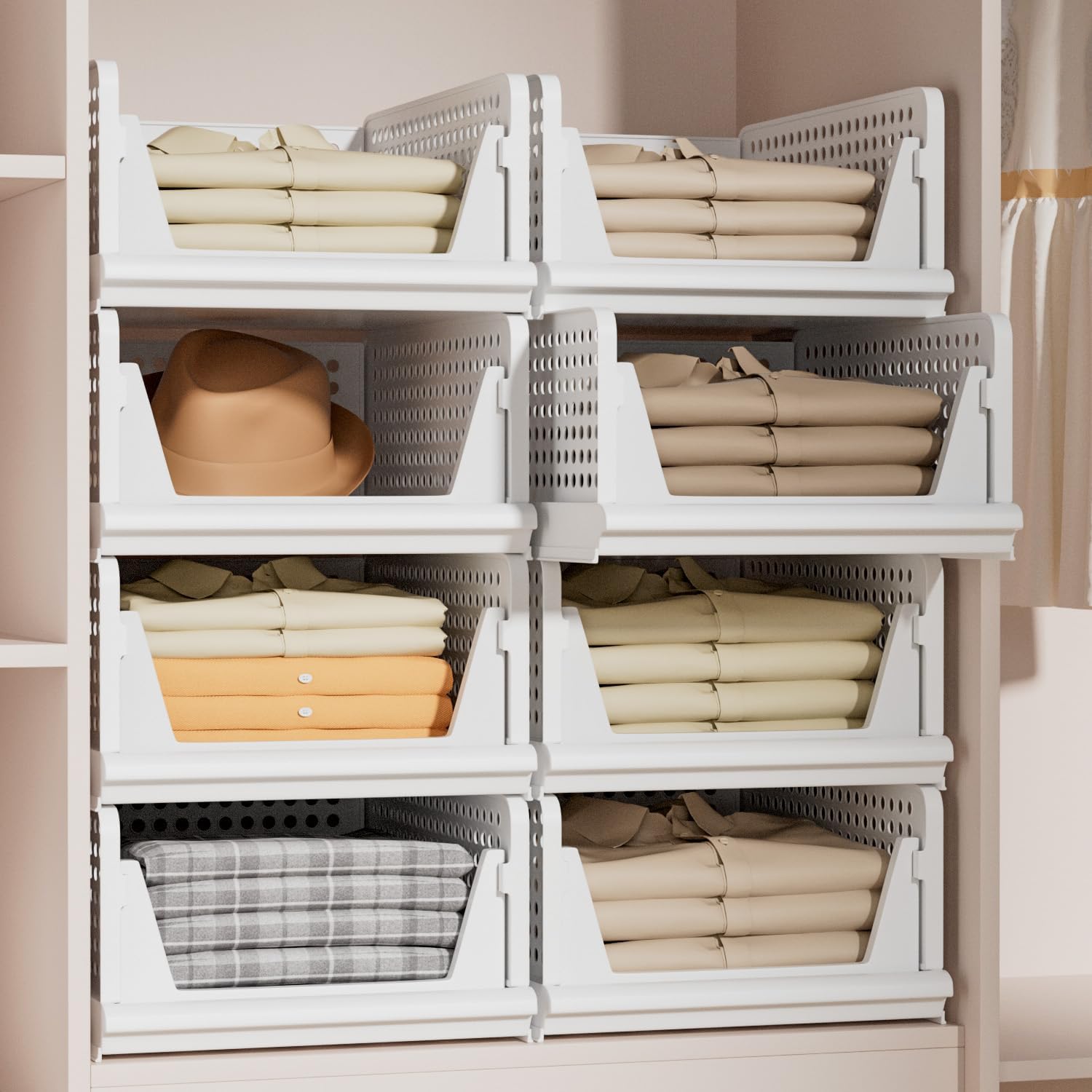 Stackable Plastic Storage Basket Closet Organizer Bin Foldable Clothes Organizer Storage Drawer