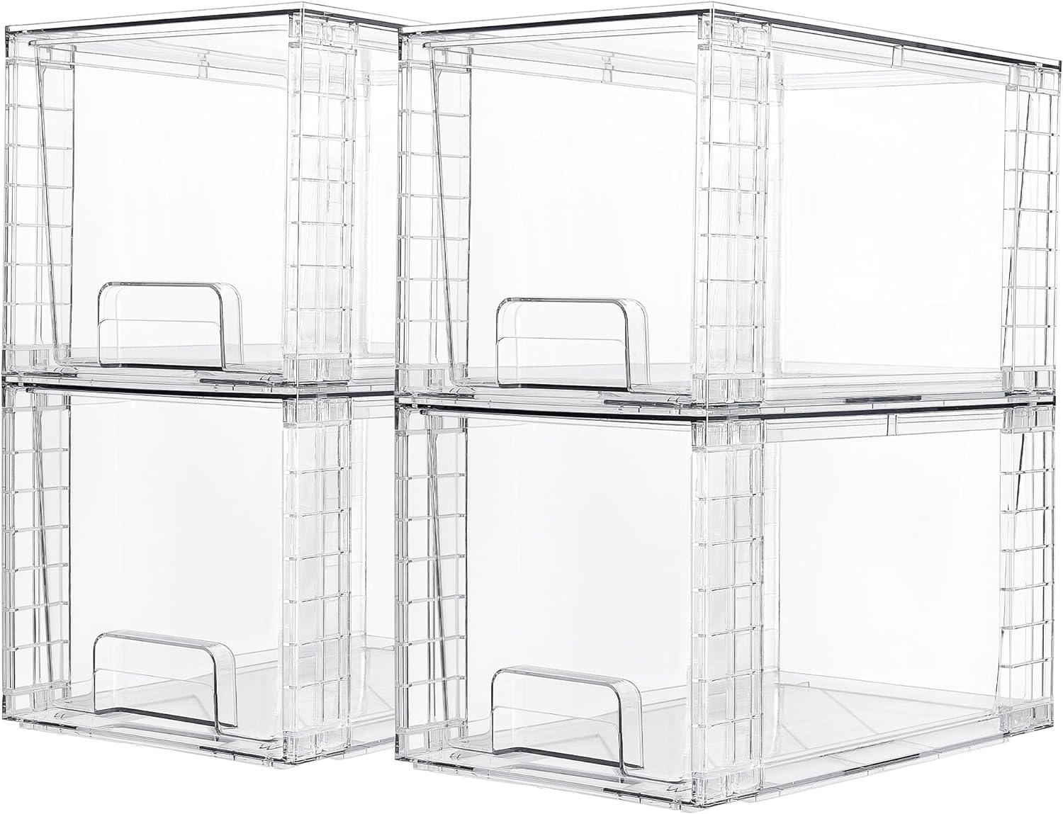 4 Pack Large Stackable Storage Drawers,Easily Assemble Acrylic Bathroom Closet