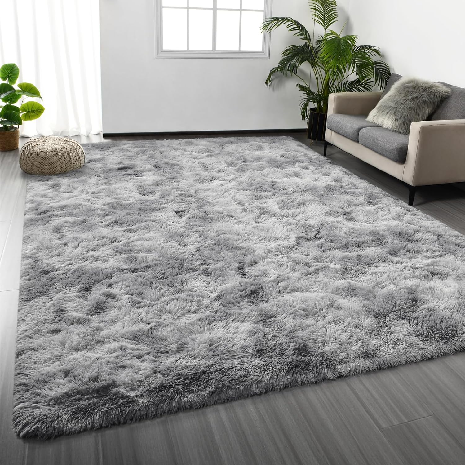 Large Shag Area Rugs 6 x 9, Tie-Dyed Plush Fuzzy Rugs for Living Room