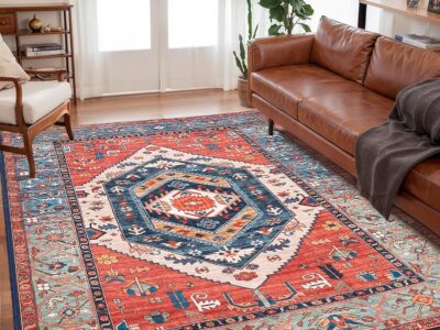 Washable Large Rugs for Living Room, Ultra Soft Non-Slip Rust Rug Print Distressed Vintage Farmhouse Carpet
