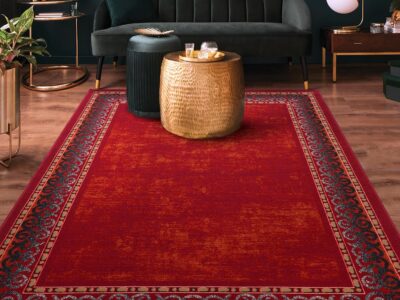 Bordered Modern 5x7 Non-Slip (Non-Skid) Low Pile Rubber Backing Indoor Area Rug