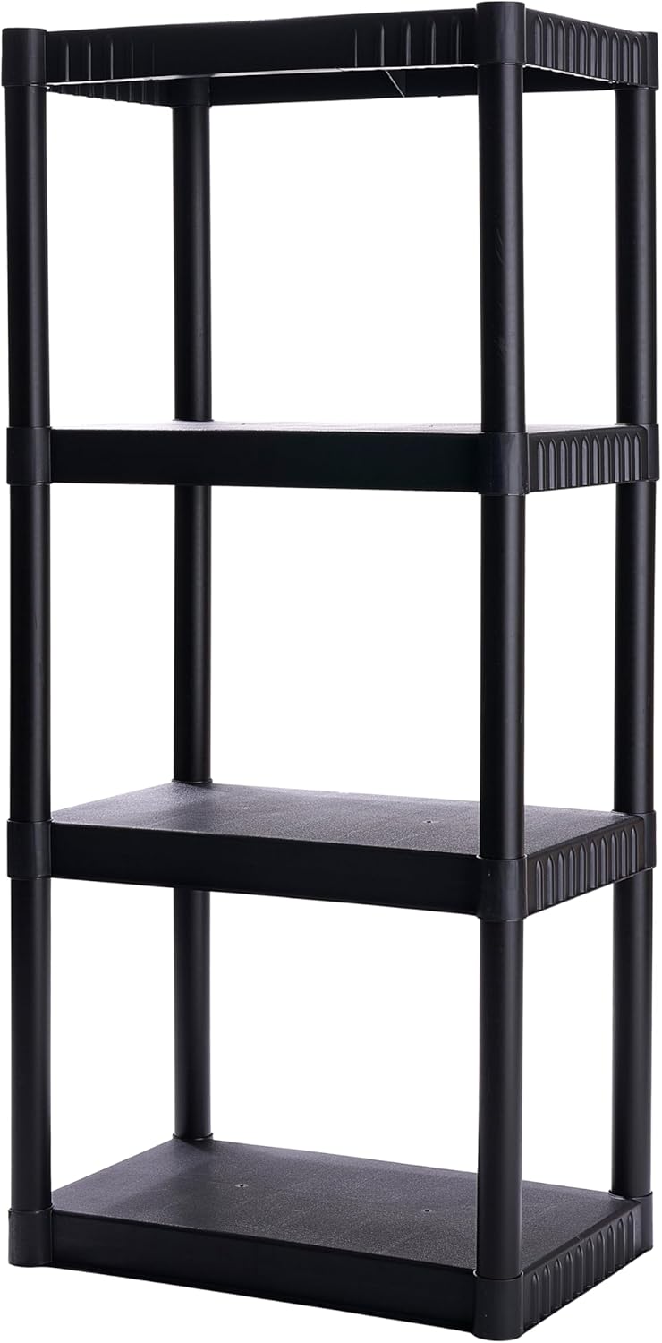 4-Shelf Plastic Storage Shelves, 48” x 23” x 14”