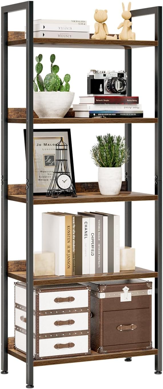 5 Tier Bookshelves, Home Office Bookcase Shelf Storage Organizer