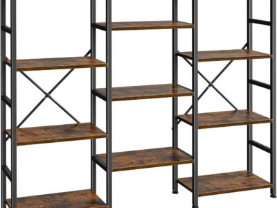 Triple 4 Tier Bookshelf, Bookcase with 11 Open Display Shelves