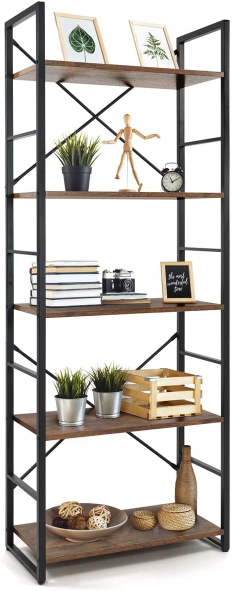 5 Tier Bookshelf, 24 Inch Width Free Standing Shelf, Bookcase Shelf Storage Organizer