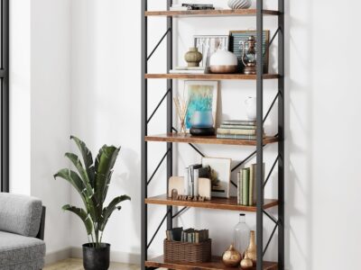 5 Tier Bookshelf, Tall Bookcase Shelf for CDs/Movies/Books, Home Office Bookcase Shelf Storage Organizer