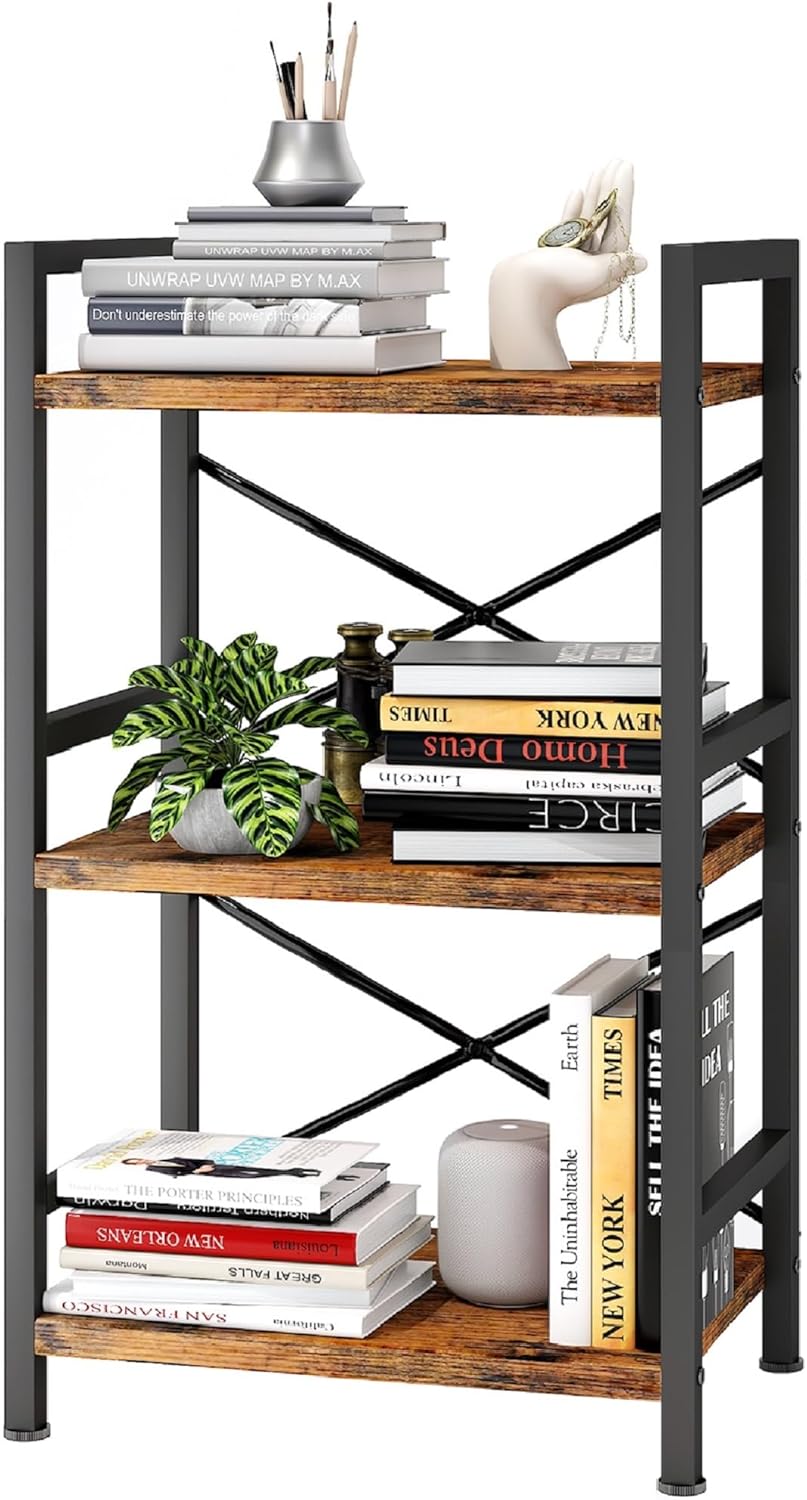 3 Tier Industrial Bookcase, Metal Small Bookcase