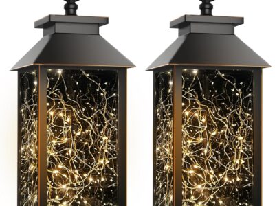 Solar Lanterns Outdoor Waterproof Hanging Vintage Led Fairy Lights Lantern, Upgraded Solar and AAA Battery Powered