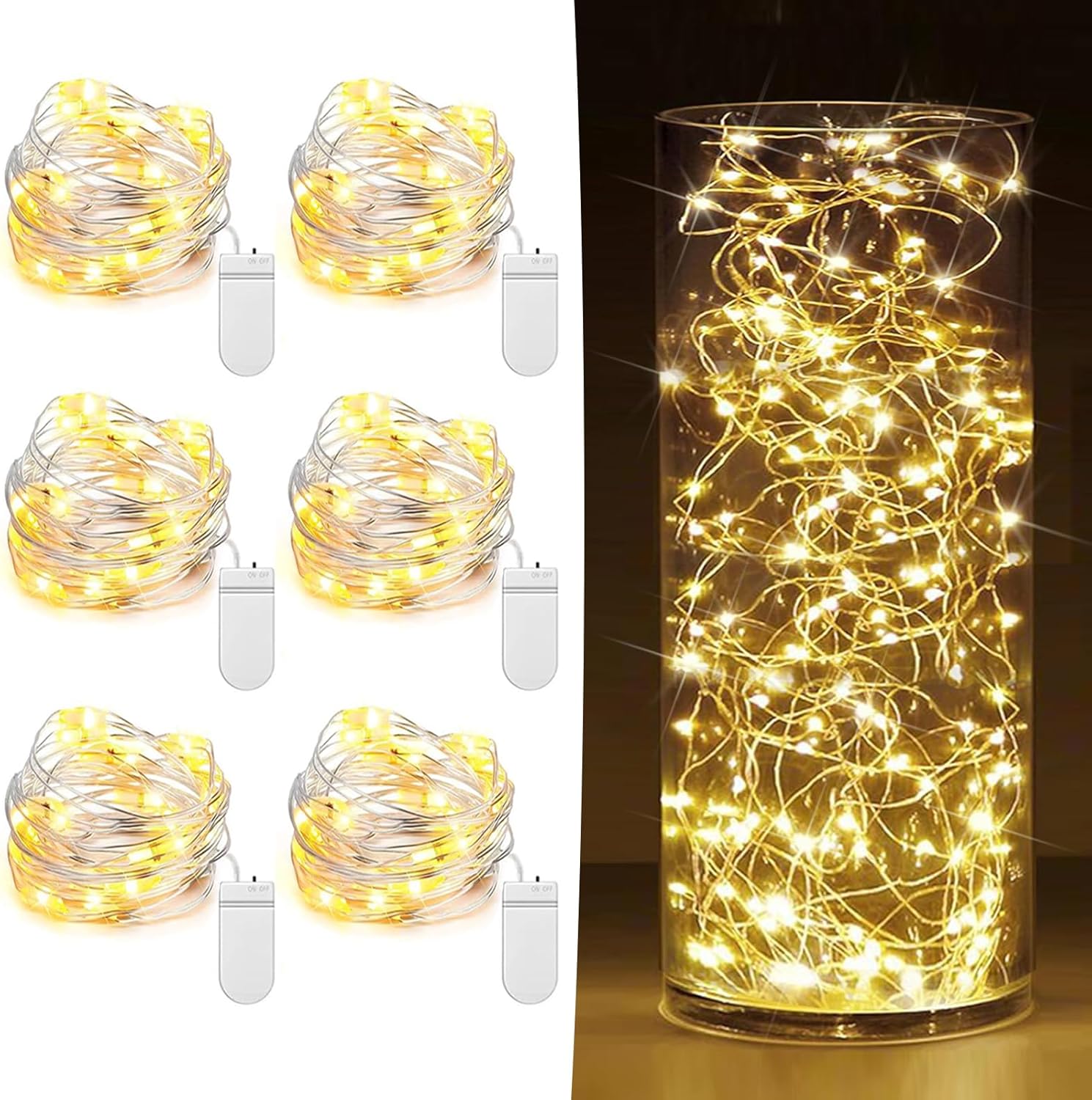 6 Pack Fairy Lights Battery Operated 7ft 20 LED Mini String Lights Twinkle Lights Silver Wire Firefly Starry Lights for Mason Jars