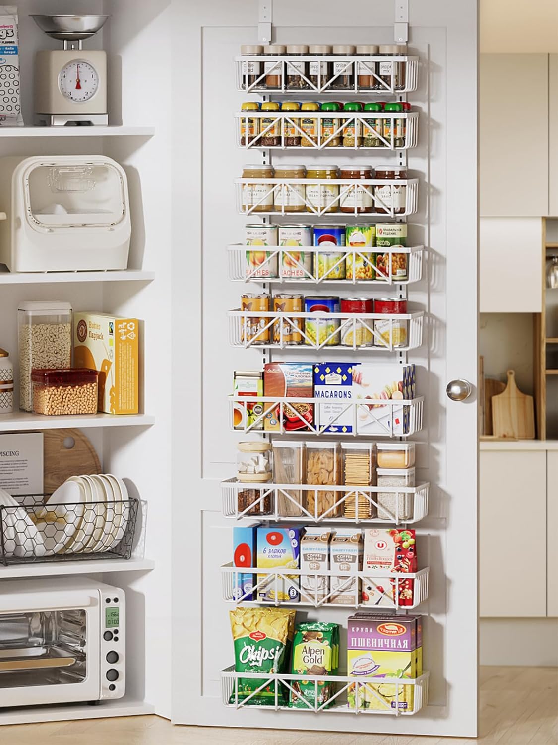 9-Tier Metal Pantry Organization and Storage for Kitchen, Hanging Spice Rack Seasoning Shelves, Cabinet Door Organizer