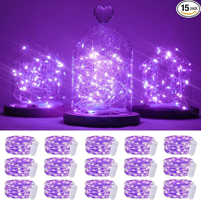 15 Packs 20 Led Purple Fairy Lights Battery Operated 6.6ft String Lights Waterproof