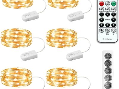 6PCS Fairy Lights Battery Powered with Remote, 7ft 20LEDs Warm White Twinkle Mini Lights with Timer