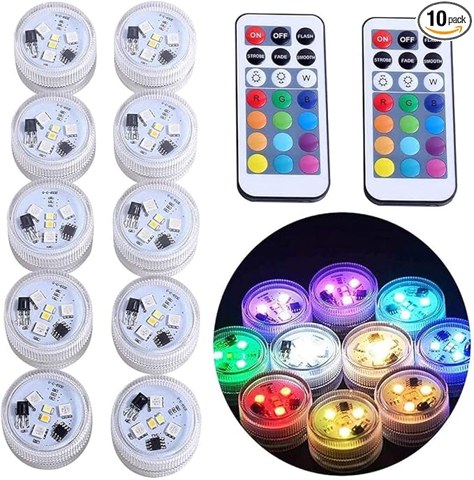 Led Lights with Remote, Small Underwater Tea Lights Candles Waterproof 1.5″ RGB Multicolor