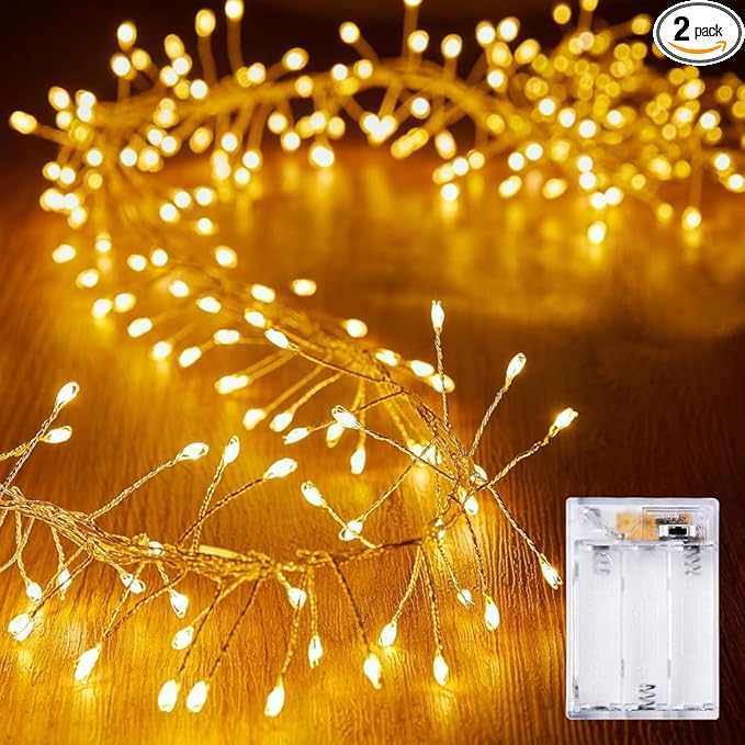 2 Pack 10 FT Battery Operated Fairy Lights, 120LEDs Firecracker String Lights Waterproof