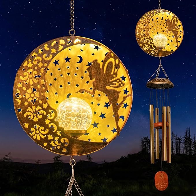 Solar Wind Chimes – Outdoor Fairy Hanging Lights with 4 Aluminum Tubes