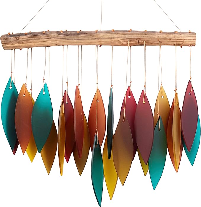 Sandblasted Glass and Found Wood Handcrafted Wind Chime