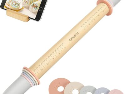 Adjustable Wood Rolling Pin with 5 Thickness Rings