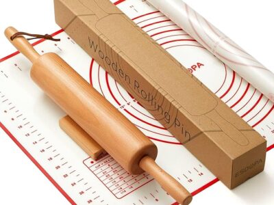 Wooden Rolling Pins for Baking Silicone Mat Set