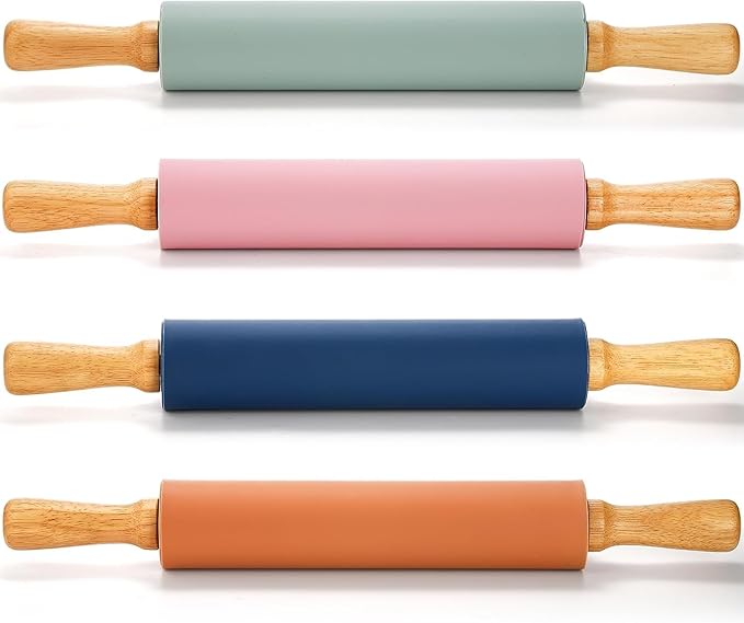 4 Pack Silicone Rolling Pin Non Stick Large 17 Inch Roller with Wood Handle