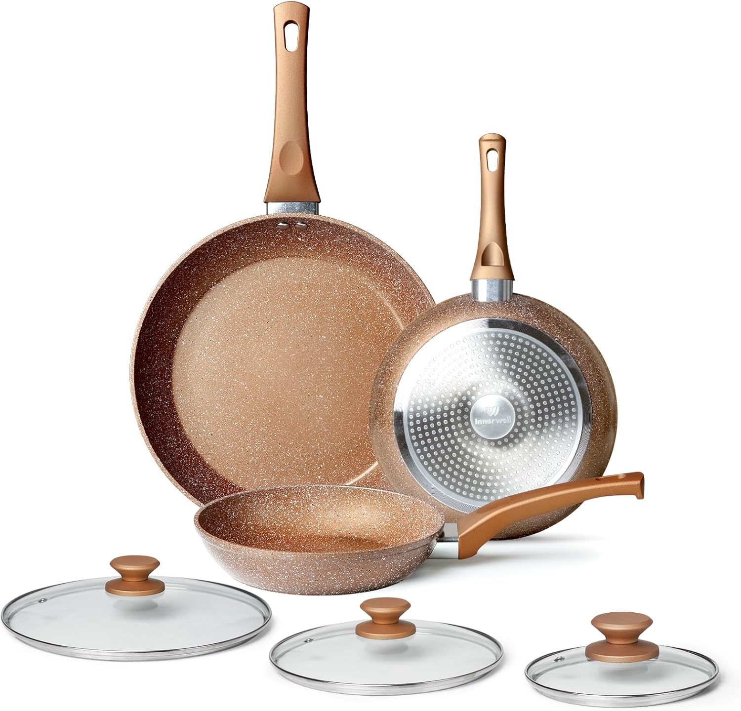 Frying Pan Set with Lids – Nonstick Frying Pan Set 3 Pcs, Non Stick Granite Cookware Set