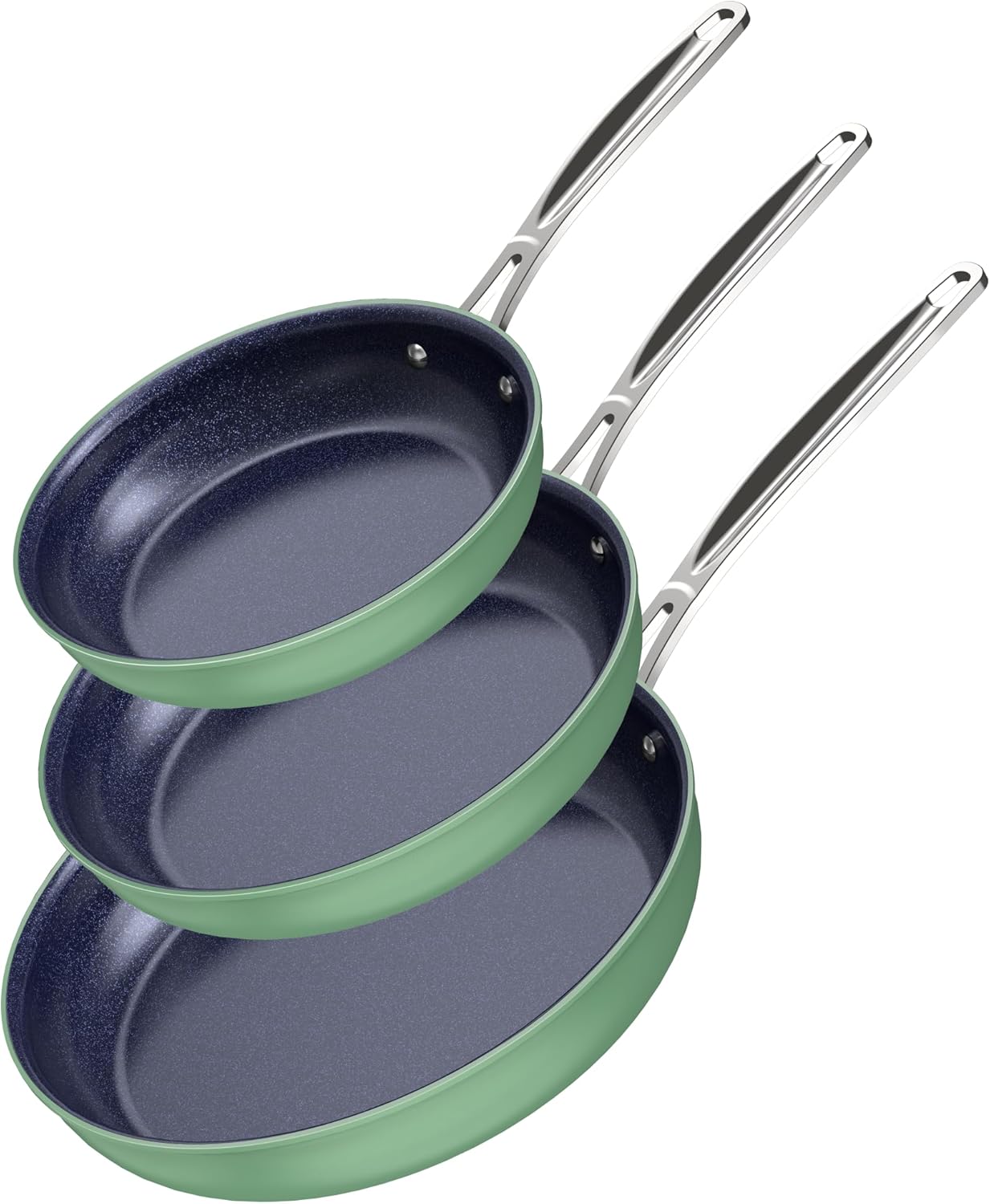 3-Piece 8”, 10”, 12” Forged Lightweight Frying Pan Set, G10 Healthy Duralon Blue Ceramic Ultra Non-Stick