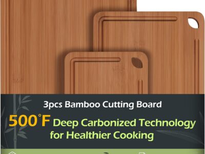 Bamboo Cutting Board, Durable Wood Cutting Boards for Kitchen with Deep Juice Grooves & Built-in Handles