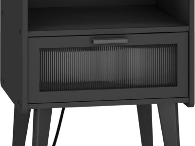 Nightstand with Charging Station, Bedside Tables, End Table Side Table with 2 Tiers Storage Space, for Bedroom, Living Room