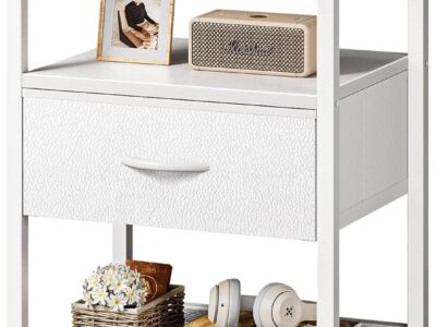 Night Stand with Fabric Drawer, Side Table with Mesh Shelf, Bedroom Nightstand, Fabric Drawer Dresser, Open Shelf, Metal Frame, Couch Side