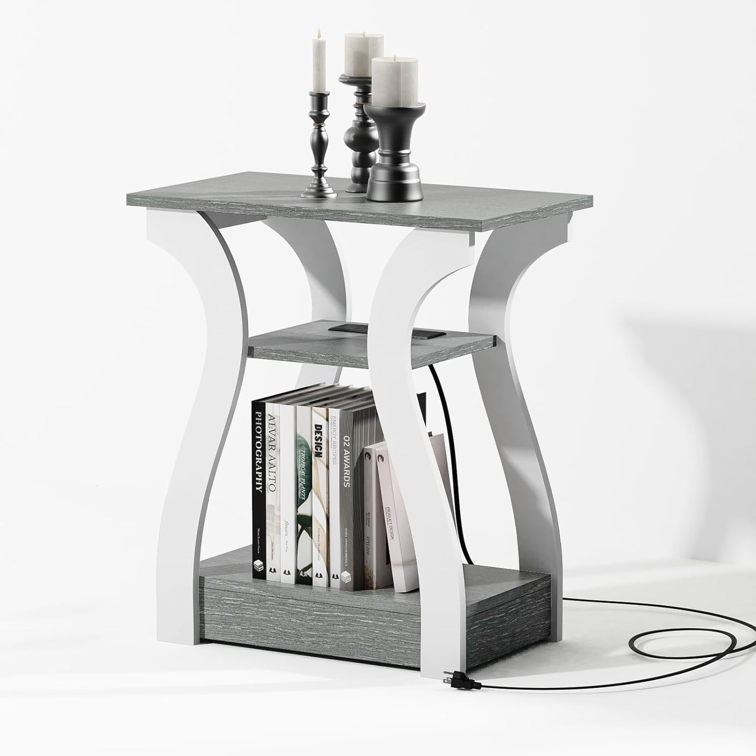 End Tables Living Room, End Table with Charging Station, Grey End Table with USB,Grey Side Table, Nightstand for Bedroom