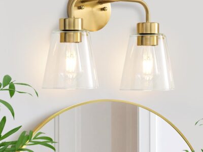 Bathroom Vanity Lights Over Mirror Modern Gold Light Fixture 2 Lights with Clear Tapered Glass Shade inches Brass Wall Sconce Bathroom Lighting E26 Base