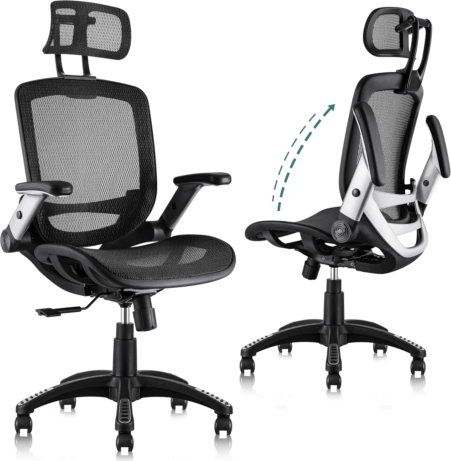 Ergonomic Office Chair, High Back Home Desk Chair with Headrest, Flip-Up Arms, 90-120° Tilt Lock and Wide Cushion, Big and Tall Mesh Chairs for Man Woman