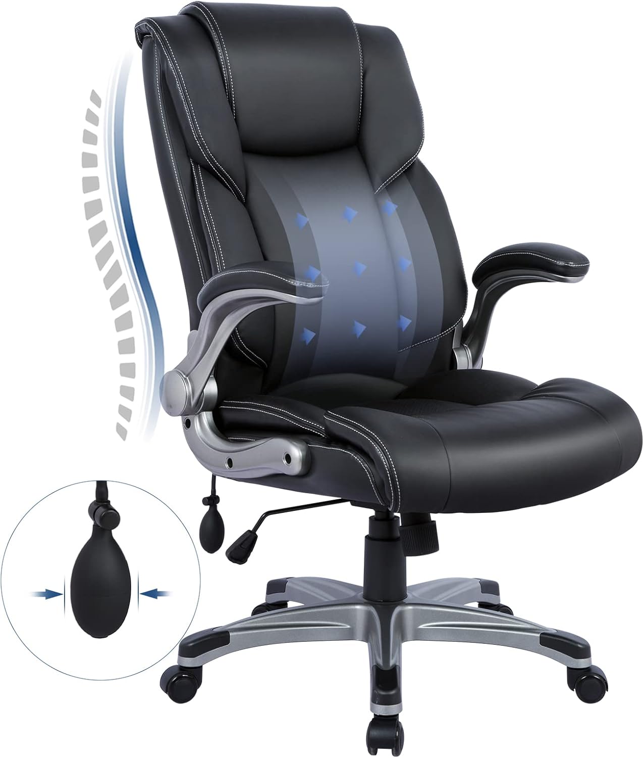 High Back Executive Office Chair- Ergonomic Home Computer Desk Leather Chair with Padded Flip-up Arms, Adjustable Tilt Lock, Swivel Rolling Chair for Adult Working Study