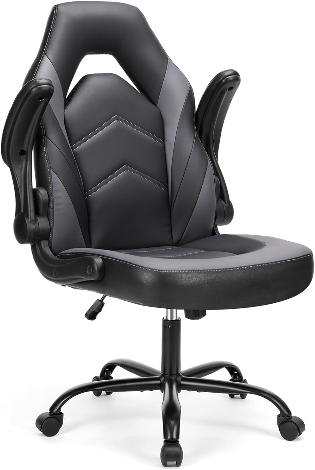 Computer Gaming Desk Chair – Ergonomic PU Leather with Comfy Lumbar Support, Height Adjustable Rolling Desk with Flip-up Armrests