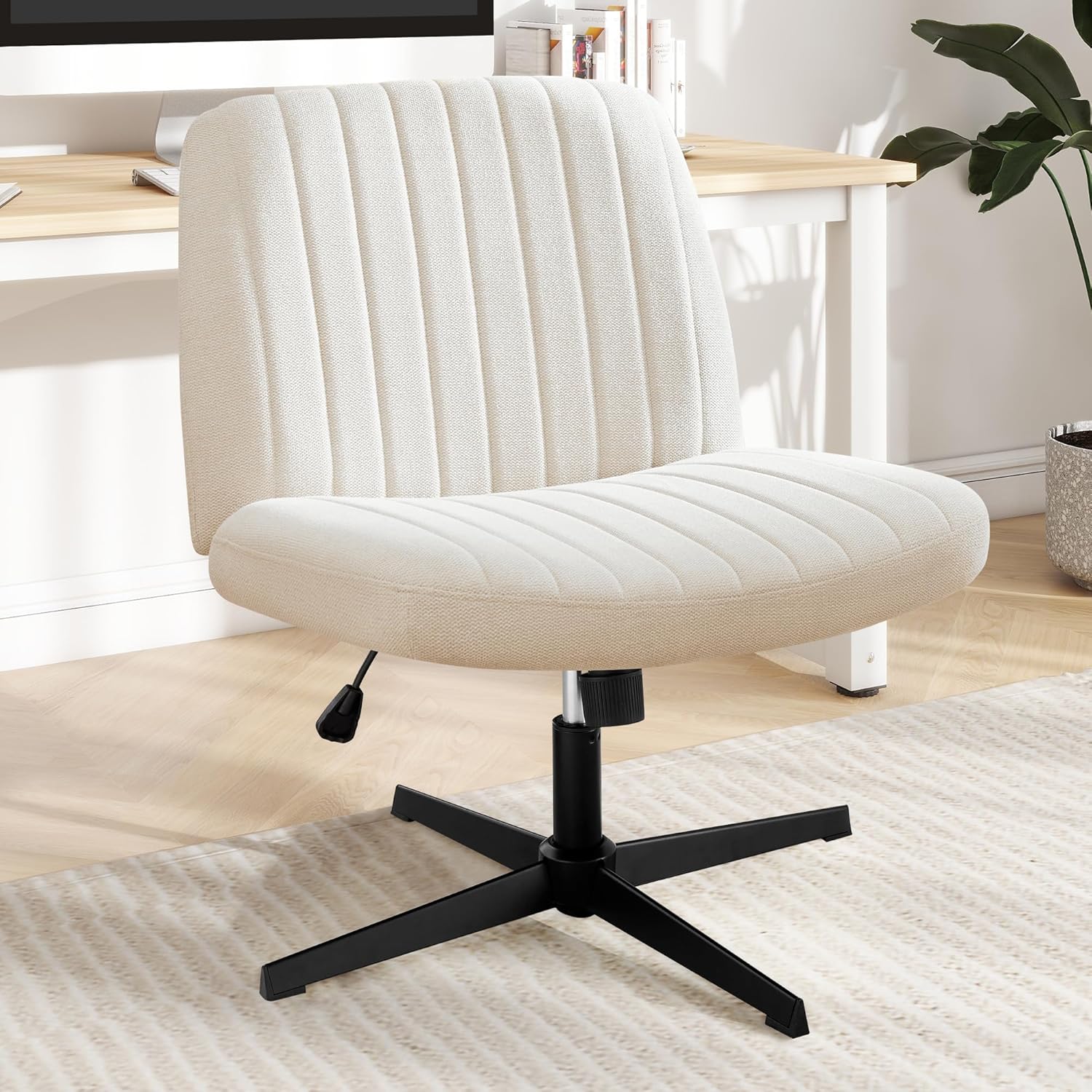 Criss Cross Chair Legged Office Wide Comfy Desk Seat, No Wheels Armless Computer Task Seating