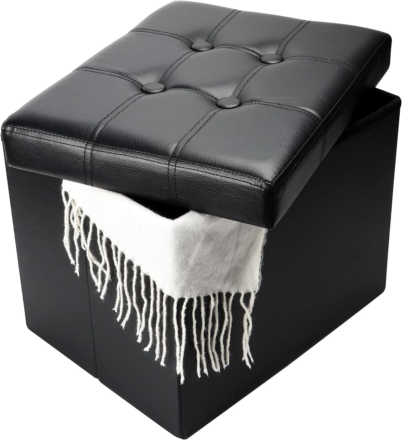 Storage Ottoman, Folding Foot Stool with Thicker Foam Padded Seat Small Leather Storage Ottoman Bench Foot Rest