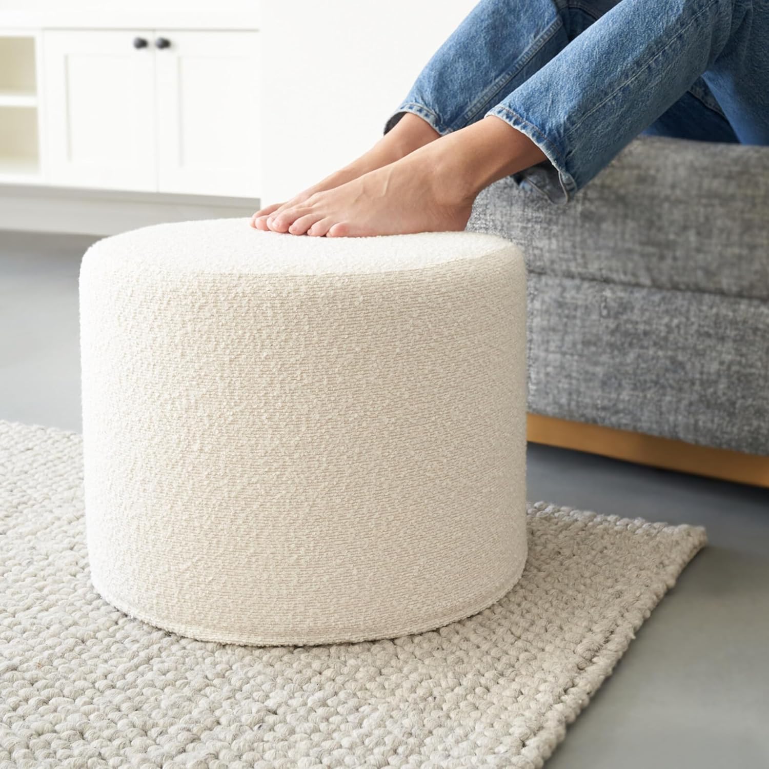 Boucle Pouf Ottoman and Foot Rest – Elevate Your Living Room Decor with Lightweight Comfort and Charm