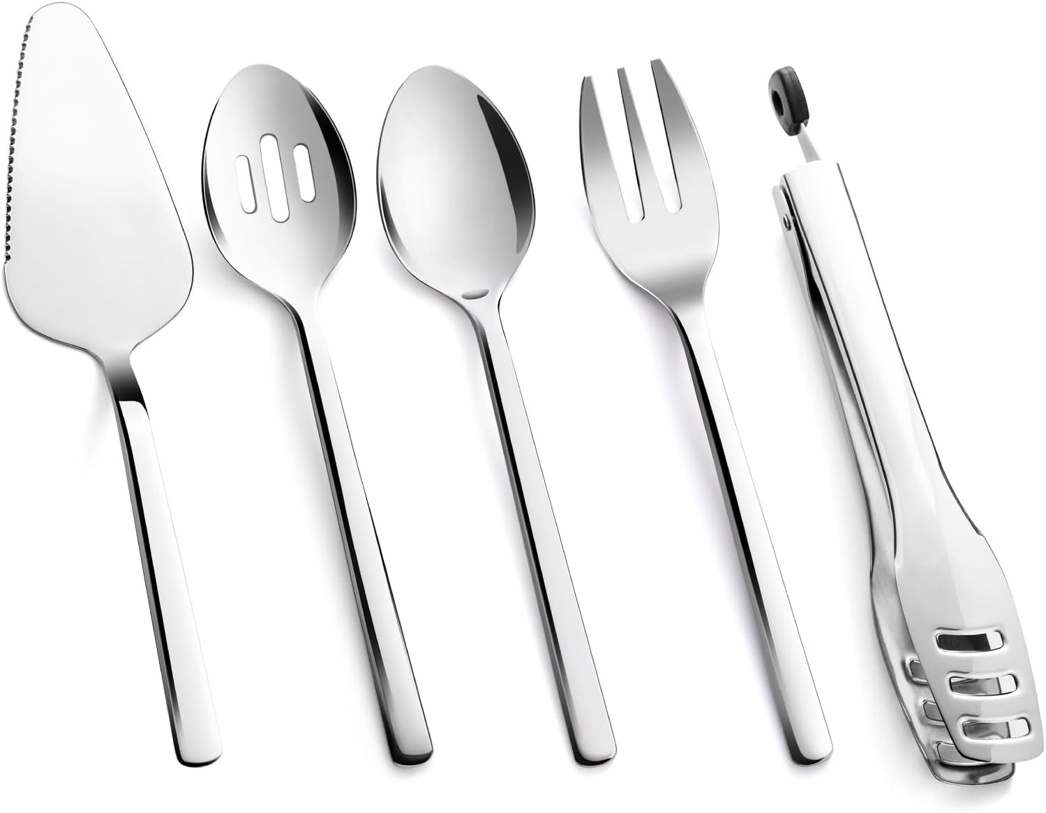 Large Hostess Serving Utensils Sets,18/10 Stainless Steel Heavy Duty 10inch Serving Spoons,Slotted Spoons,Serving Fork,Serving Tongs, Cake Pie Server