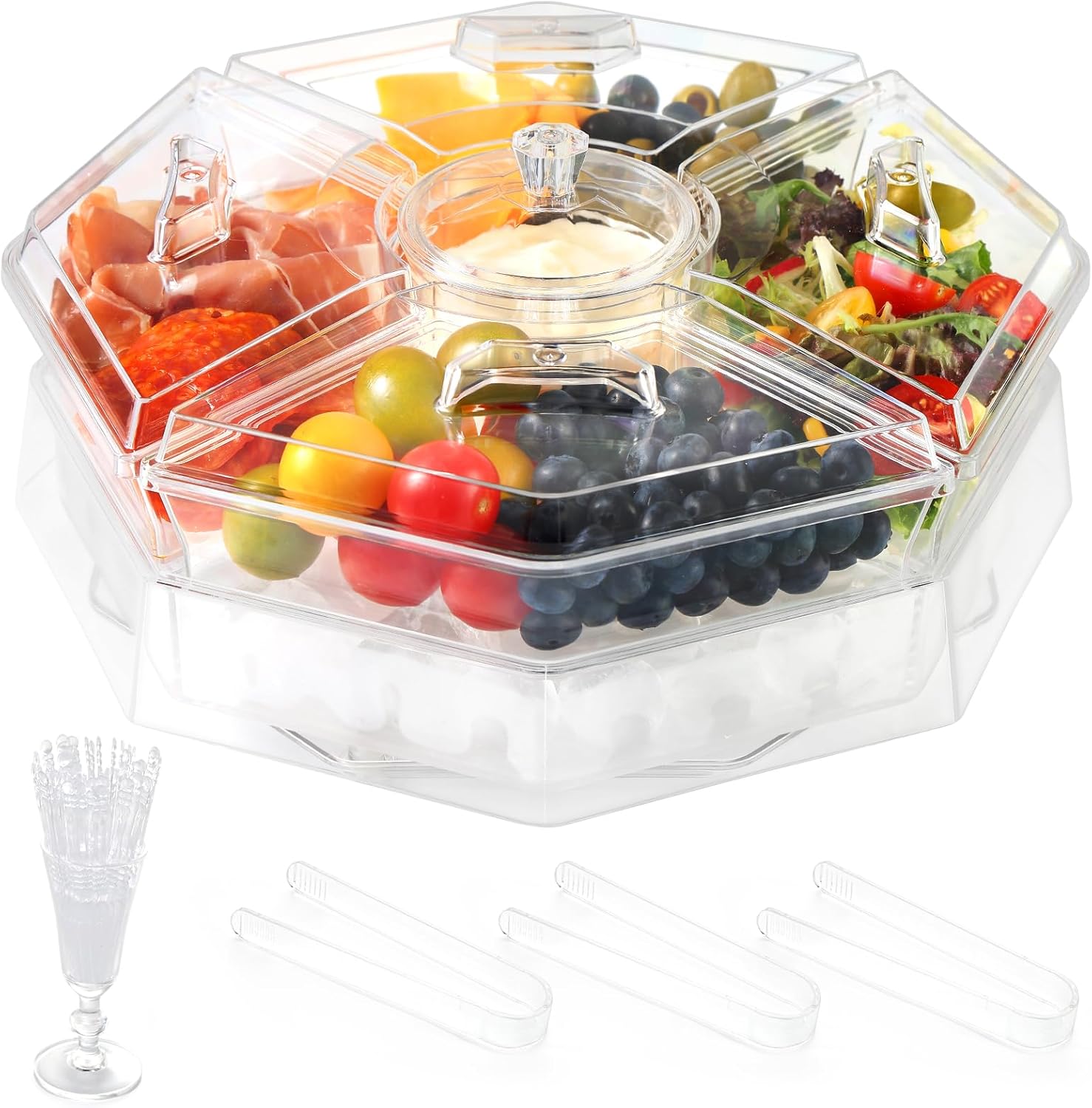 Rotating Serving Tray with Lid with 5 Removable Compartment