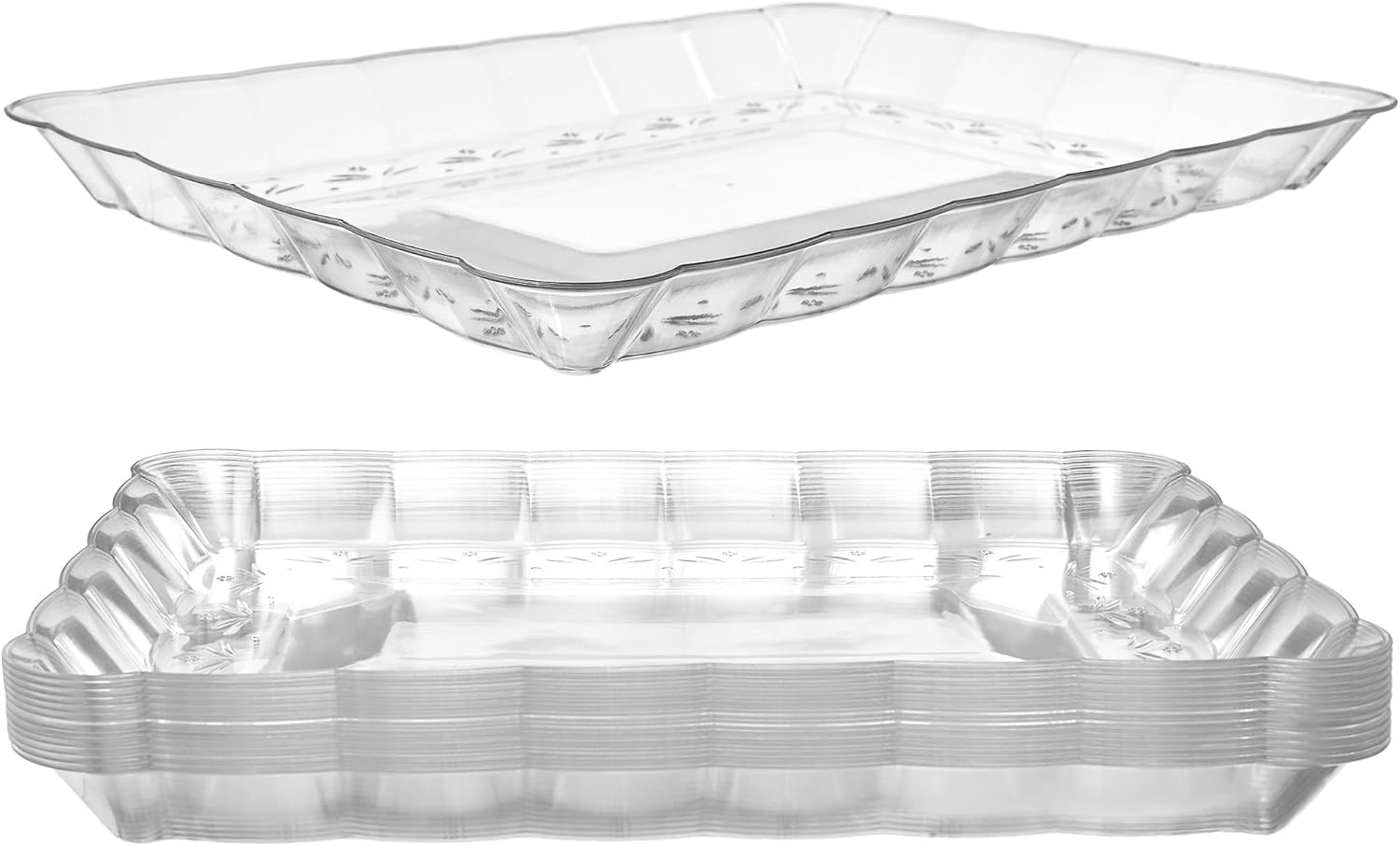 12-Pack Rectangular Plastic Serving Platter – 9×13 Inches Disposable Food Tray for Parties and Events