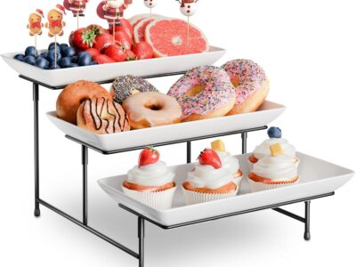 3 Tier Plastic Serving Tray for Party, 11.5" x 5.6" Platters for Serving Food