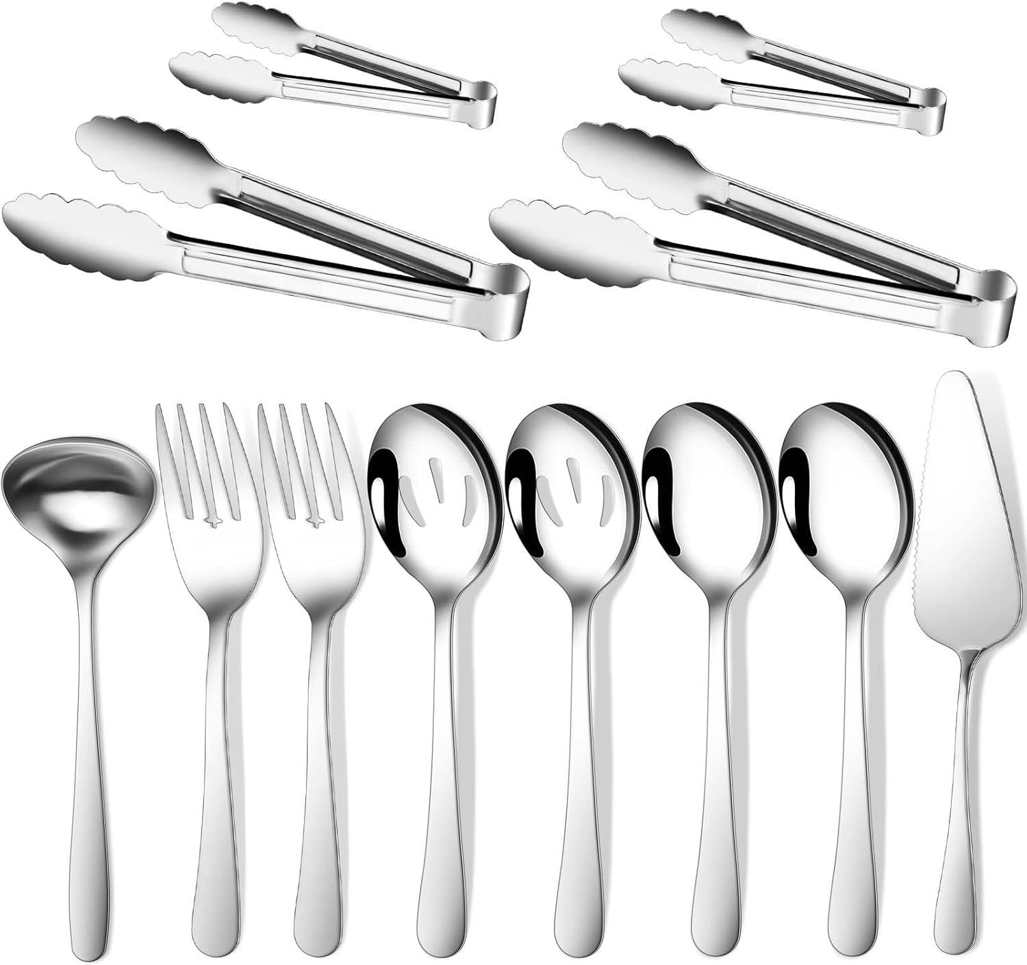 12 Pieces Serving Utensils Include Large Serving Spoons,Slotted Serving Spoons,Serving Forks,Serving Tongs,Appetizers Tongs,Soup Ladle and Pie Cake Server