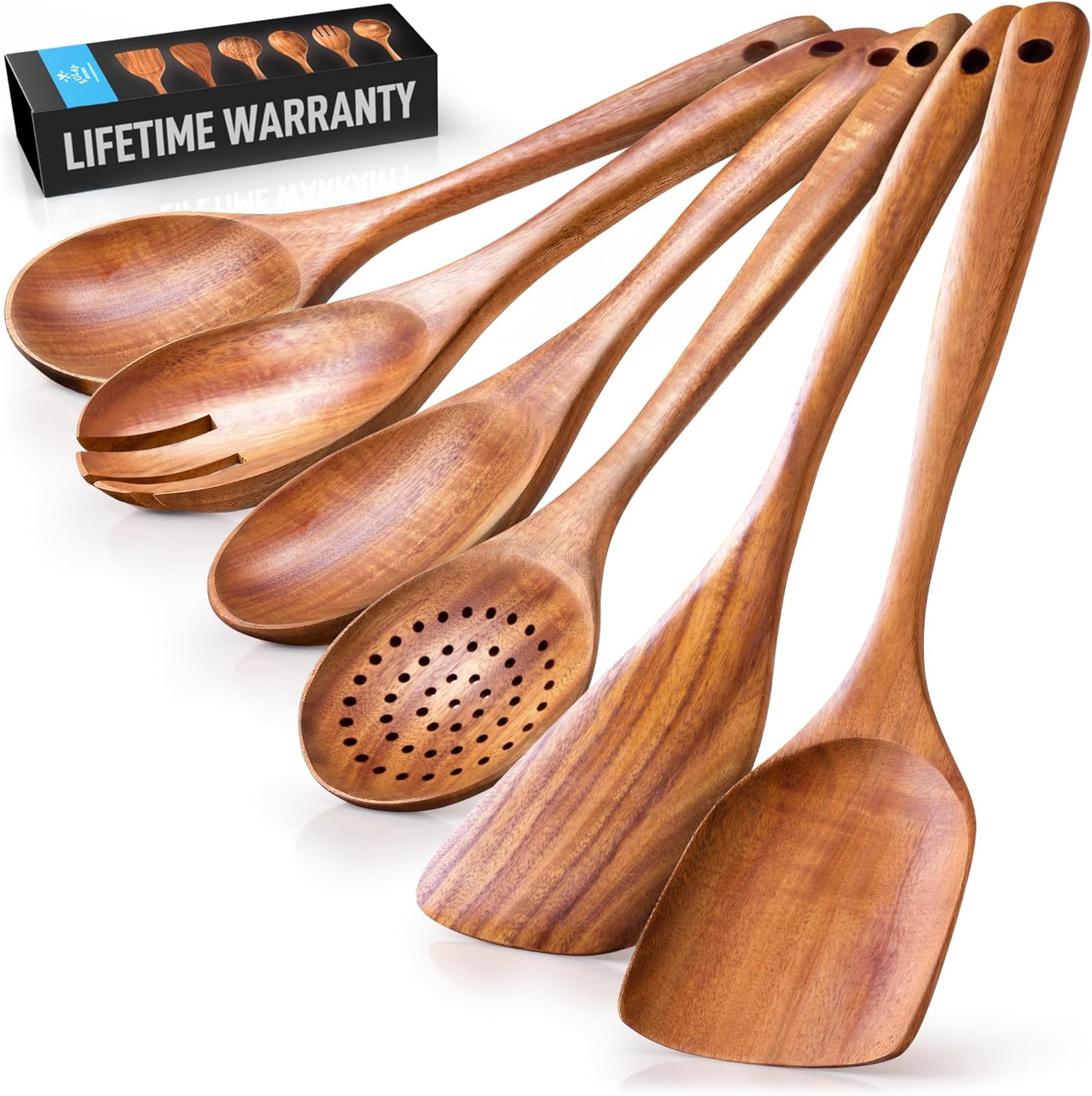 6-Piece Wooden Spoons for Cooking – Smooth Finish Teak Wooden Utensils for Cooking