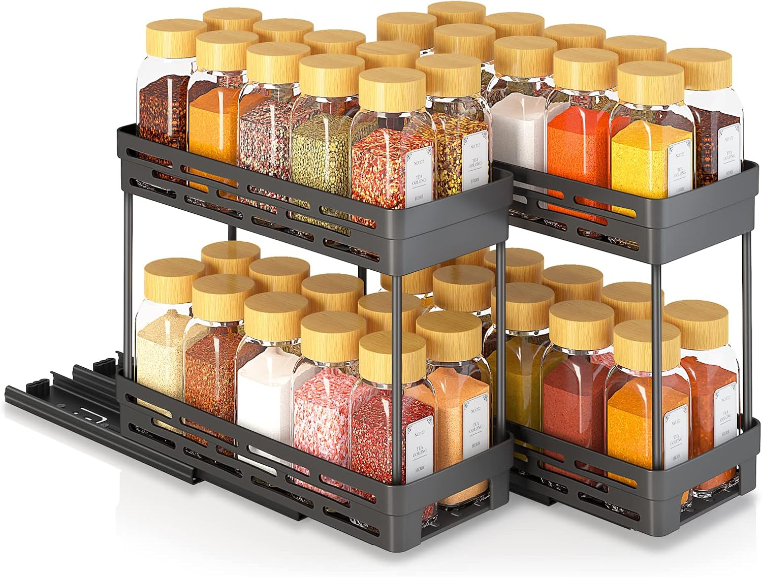 2 Packs Pull Out Spice Rack Organizer for Cabinet, Slide Out Spice Racks Organizer