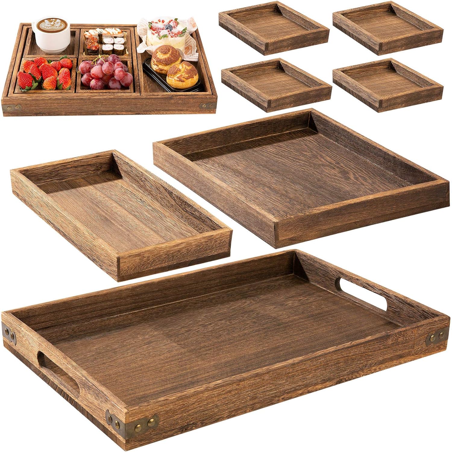 Rustic Wooden Serving Trays with Handle