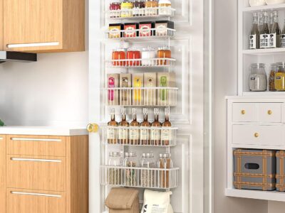 White Over The Door Pantry Organizer, Pantry Organization and Storage, Metal Hanging Spice Rack Shelves Door, Seasoning Shelves, Laundry Room Organization, House and Kitchen Essentials