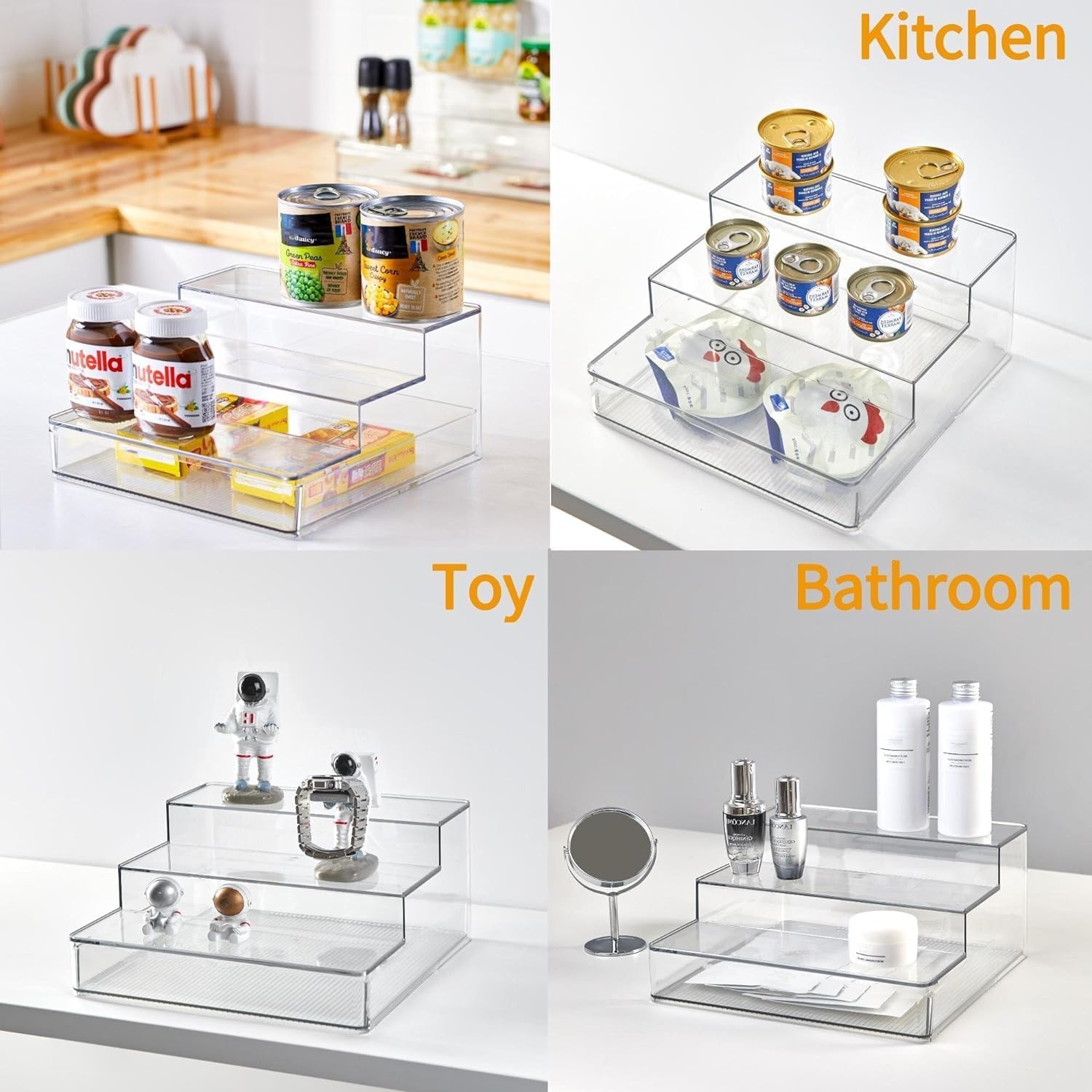 Clear Spice Rack, 3 Tiered Shelf Spice Organizer for Cabinet, Spice Shelf and Jar Organizers