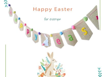 Happy Easter Burlap Banner – Spring Farmhouse Garland & Rabbit Decor
