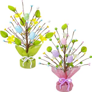 2-Pack Easter Tabletop Trees – Artificial Spring Decor with Eggs & Flowers