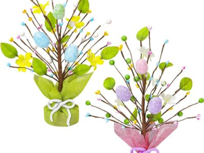 2-Pack Easter Tabletop Trees – Artificial Spring Decor with Eggs & Flowers
